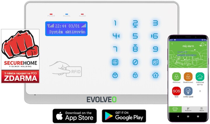 EVOLVEO Salvarix, bezdrátový WiFi&amp;GSM alarm s čtečkou RFID_221140909