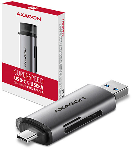 AXAGON CRE-SAC, USB3.2 Gen 1 Type-C + Type-A, externí čtečka