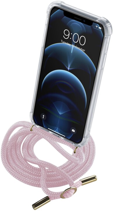 Cellularline zadní kryt s růžovou šňůrkou na krk pro Apple iPhone 12/12 Pro, transparentní_1320009848