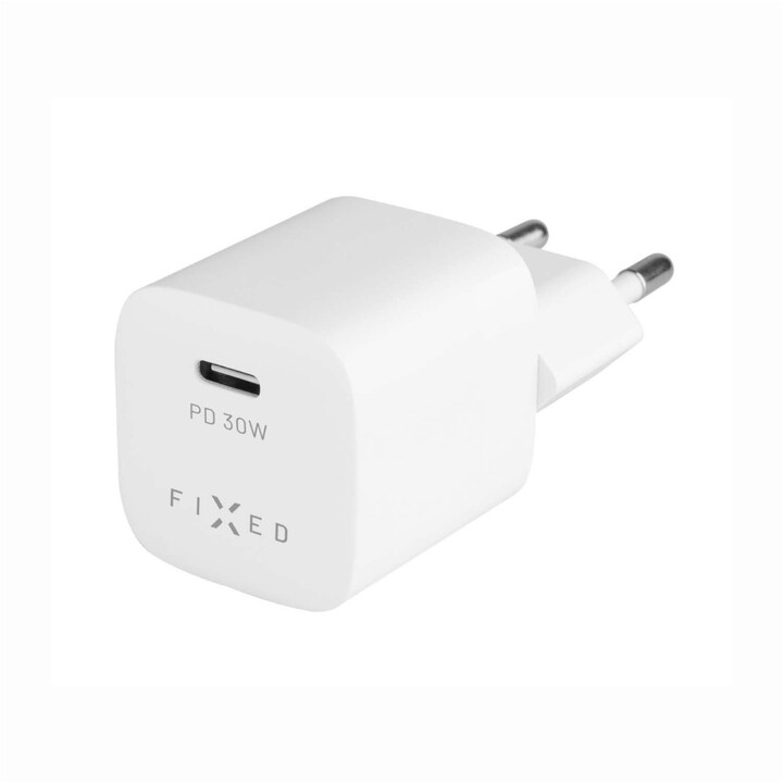 FIXED síťová nabíječka Mini s USB-C, PD, 30W, bílá + USB-C - USB-C kabel, 1m, bílá_786820154