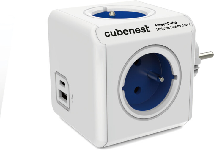 Cubenest PowerCube Original rozbočka, 4 zásuvky + USB A+C PD 20 W, modrá_1382982160