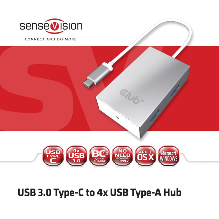 Club3D USB hub USB 3.0 Type C to 4x USB Type A_1617066348