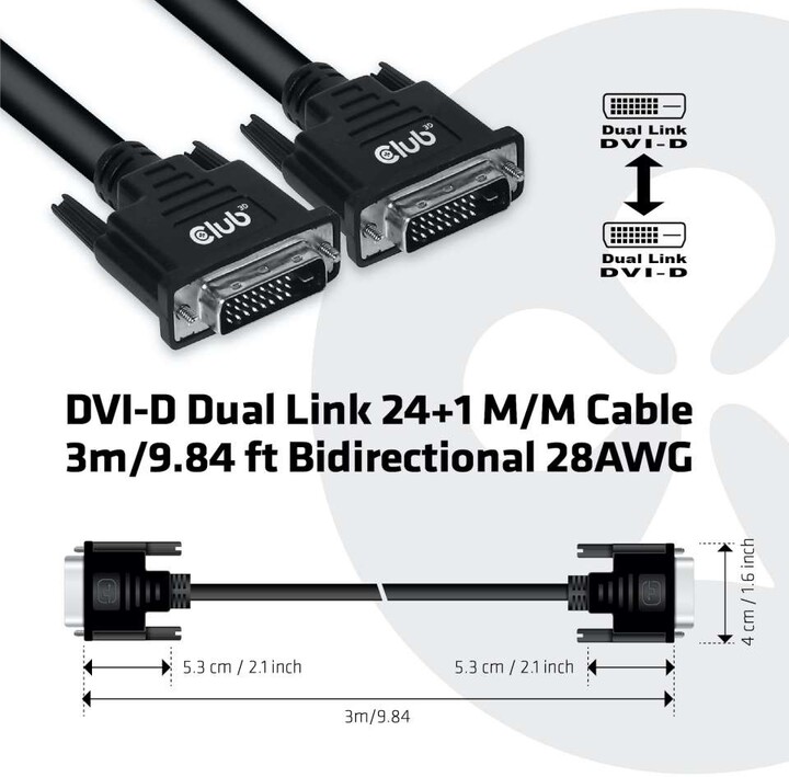 Club3D kabel DVI-D Dual Link, M/M, 3m_640071072