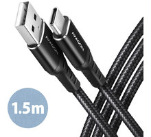 AXAGON kabel USB-C - USB-A, USB 2.0, 3A, ALU, opletený, 1.5m, černá_927824999