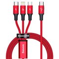 Baseus nabíjecí / datový kabel 3v1 Rapid Series USB-C - USB-C / Lightning / USB-C, PD 20W, 1.5m, červená