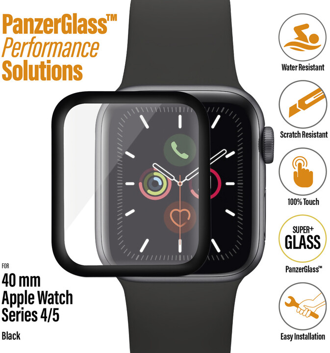 PanzerGlass ochranné sklo SmartWatch pro Apple Watch 4/5/6/SE, antibakteriální, 40 mm, černá_2075298418