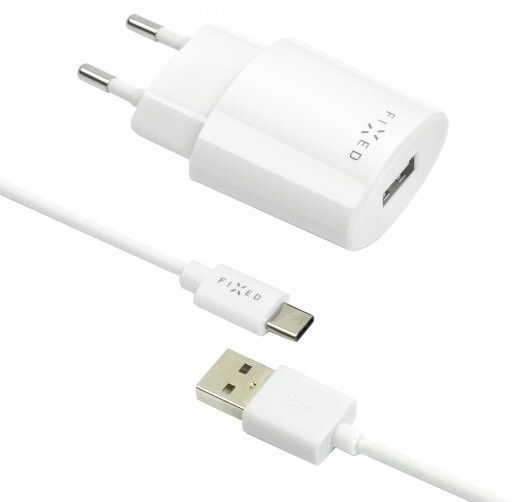 FIXED síťová nabíječka s odnímatelným USB-C kabelem, 2,4A, bílá_441429565