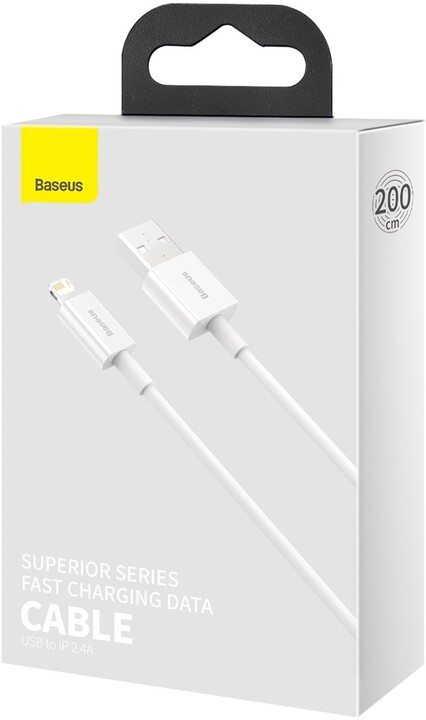 BASEUS kabel Superior Series USB-A - Lightning, rychlonabíjecí, 2.4A, 2m, bílá_1323975069