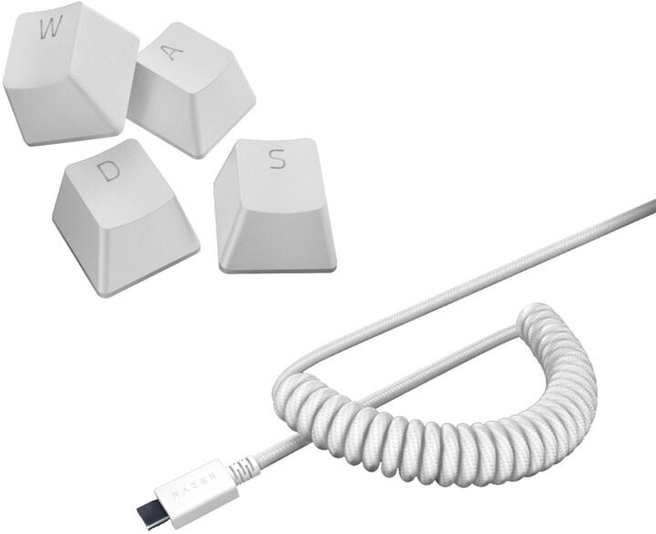 Razer PBT Keycap + Coiled Cable Upgrade Set, Mercury White