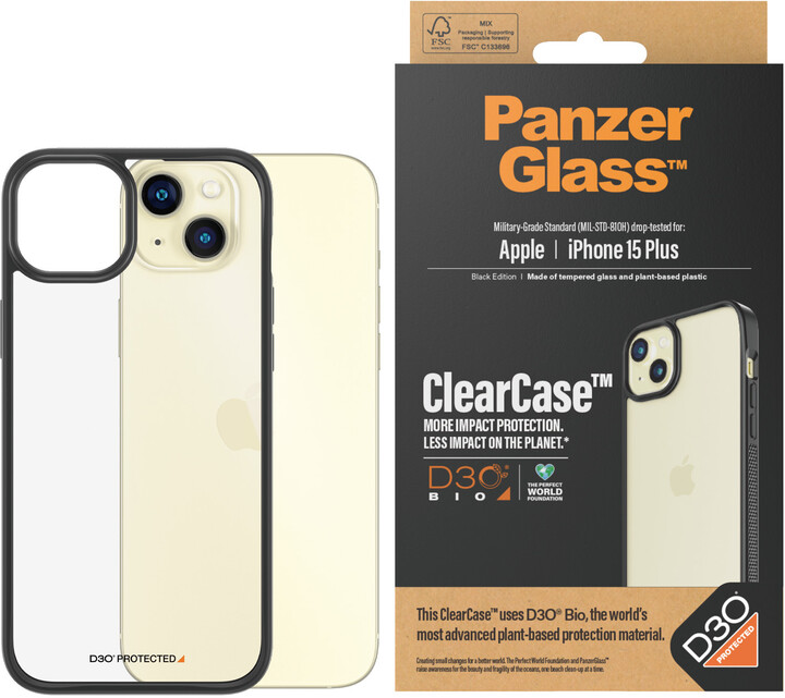 PanzerGlass ochranný kryt ClearCase D3O pro Apple iPhone 15 Plus, Black edition_1592980012