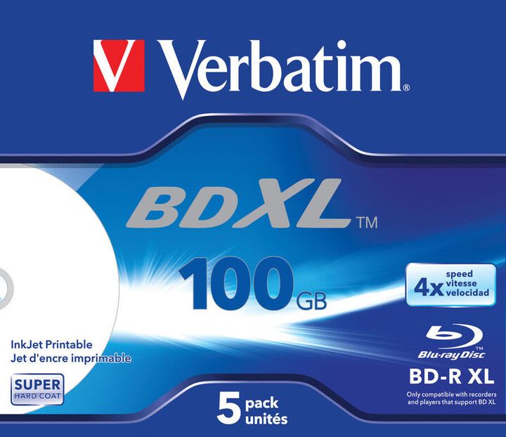 Verbatim BD-R XL, 4x, 100GB, 5 ks, jewel, printable_1231774599