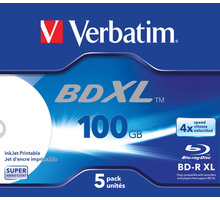 Verbatim BD-R XL, 4x, 100GB, 5 ks, jewel, printable 43789