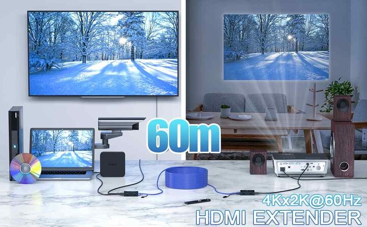 PremiumCord extender HDMI 2.0 na 60m přes jeden kabel Cat6/6a/7, 4Kx2K@60Hz_1032601670