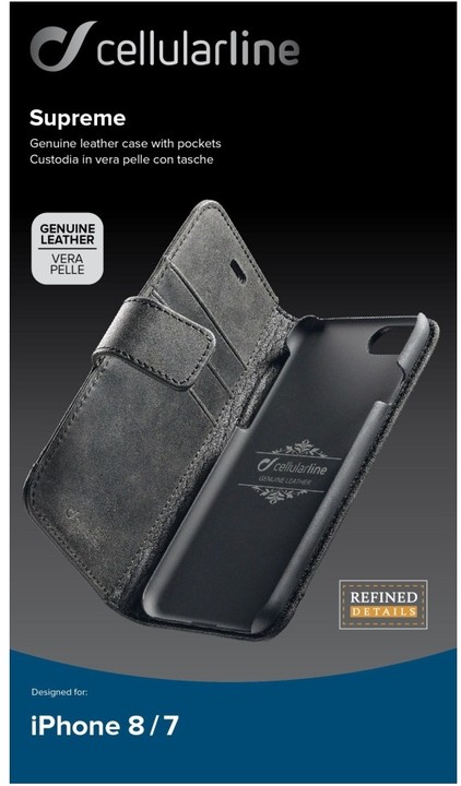 CellularLine prémiové kožené pouzdro typu kniha Supreme pro Apple iPhone 7/8/SE 2020, černé_1341812719
