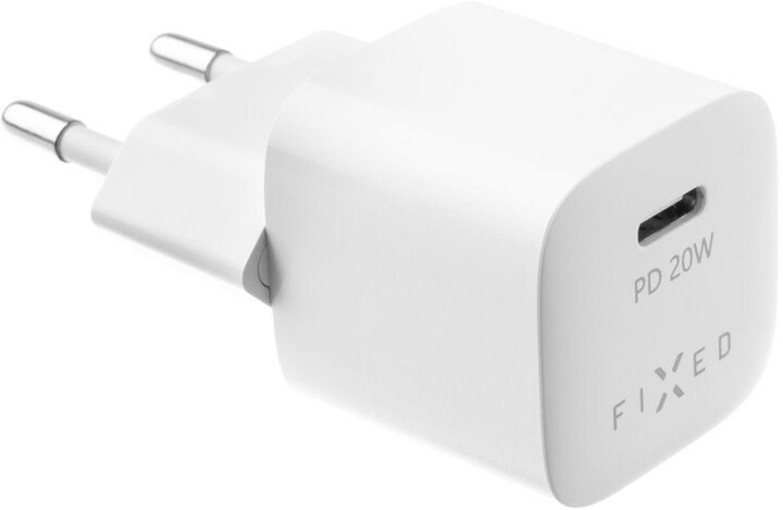 FIXED síťová nabíječka Mini s USB-C, PD, 20W, bílá + USB-C - Lightning kabel, MFi, 1m_1228749725