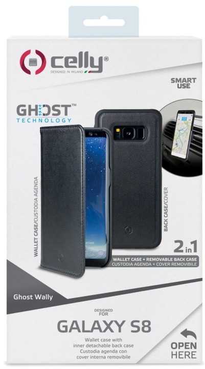 CELLY GHOSTWALLY pouzdro typu kniha pro Samsung Galaxy S8, kompatibilní s GHOST držáky, černé_2004240253