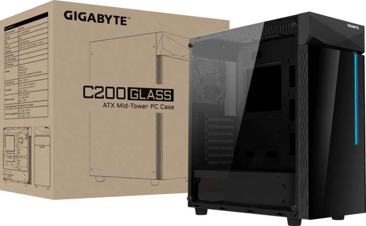 GIGABYTE C200 GLASS, RGB Lighting, transparentní bok_688378643