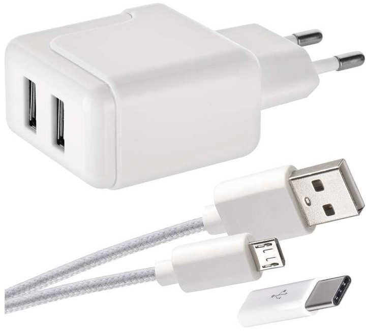 Emos USB adaptér smart síť 3.1A + MICRO USB KAB + USB-C, bílá_1870979325