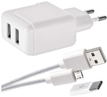 Emos USB adaptér smart síť 3.1A + MICRO USB KAB + USB-C, bílá