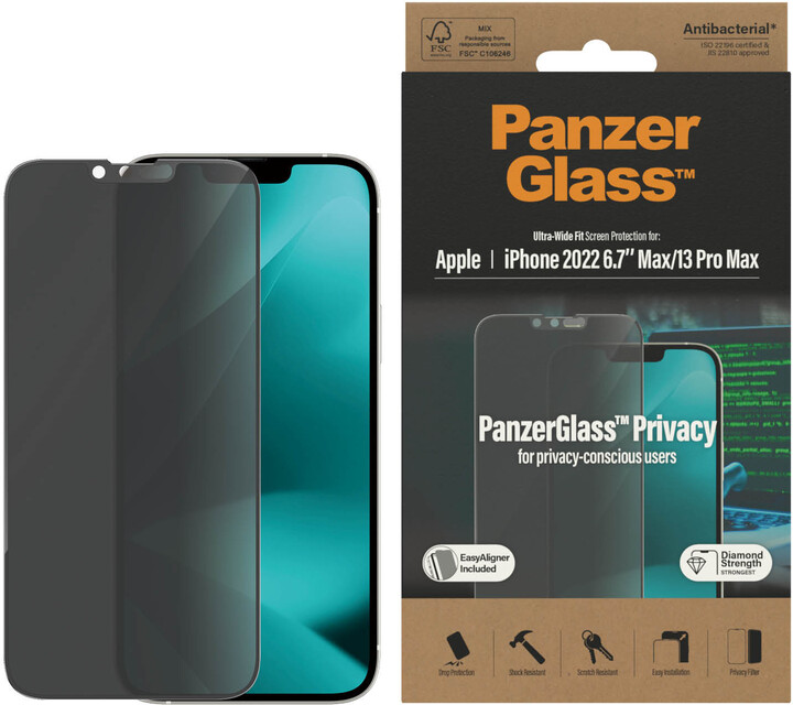 PanzerGlass ochranné sklo Privacy pro Apple iPhone 14 Plus/13 Pro Max s instalačním rámečkem_1825327195
