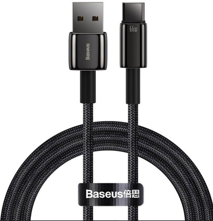 BASEUS kabel Tungsten Gold, USB-A - USB-C, M/M, rychlonabíjecí, datový, 66W, 2m, černá_422246236