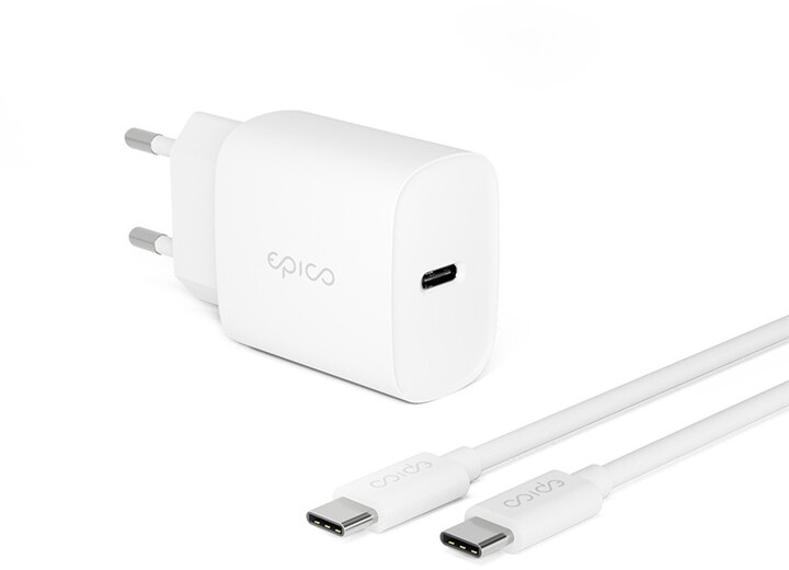 EPICO síťová nabíječka, USB-C, PD 20W, bílá + USB-C kabel, 1.2m, bílá_1504535760
