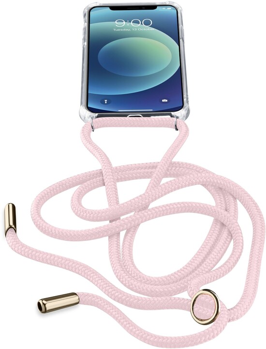 Cellularline zadní kryt s růžovou šňůrkou na krk pro Apple iPhone 12 Mini, transparentní_1766365041