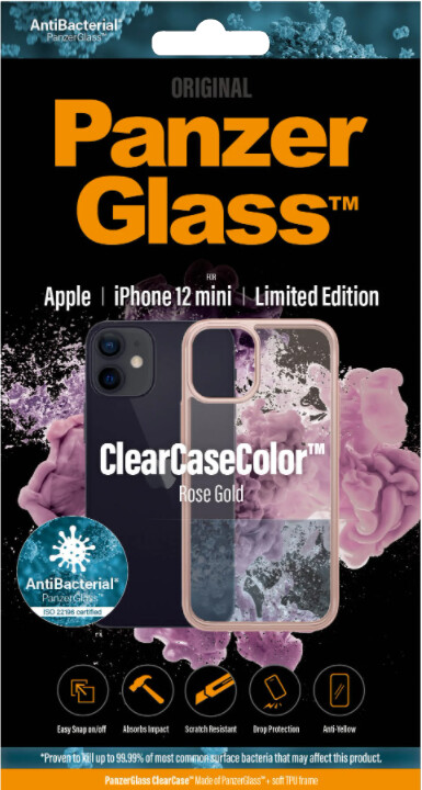 PanzerGlass ochranný kryt ClearCase pro iPhone 12 mini, antibakteriální, růžová_2120893268