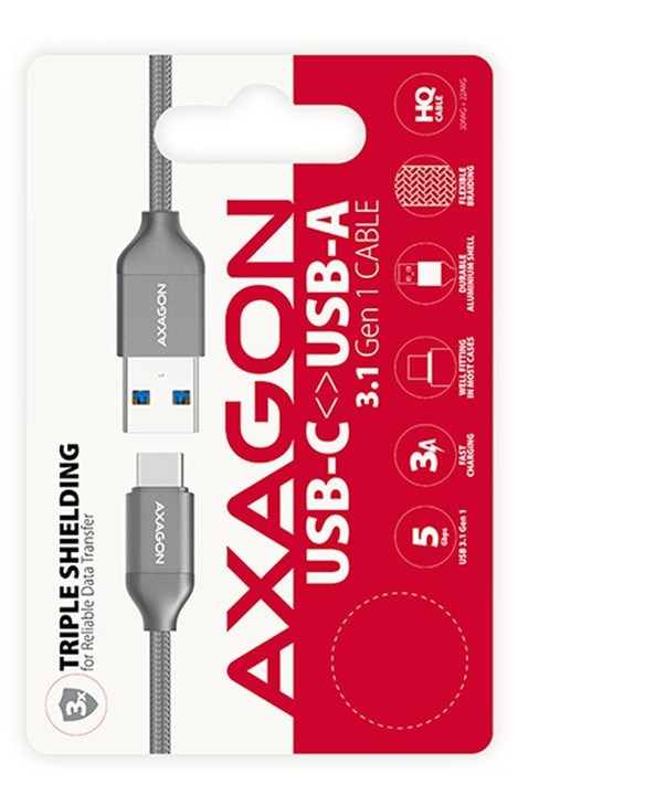 AXAGON SUPERSPEED USB-C - USB-A 3.2 Gen 1, 1m, 3A, oplet, šedý_1984832755