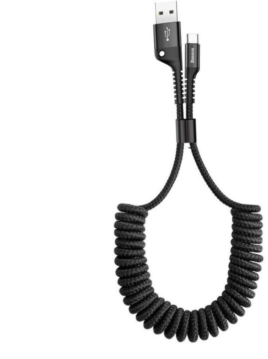 BASEUS pružinový kabel Fish Exe USB-A - USB-C, 2A, 1m, černá