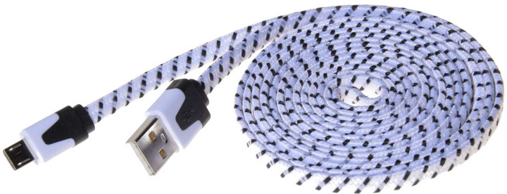 PremiumCord kabel micro USB 2.0, A-B 2m, plochý textilní kabel, černo-bílý_1033946360