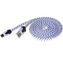 PremiumCord kabel micro USB 2.0, A-B 2m, plochý textilní kabel, černo-bílý_1033946360