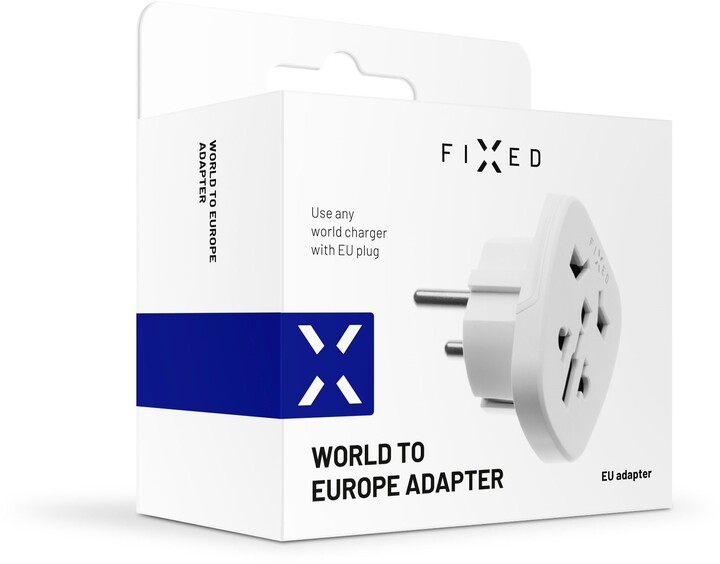 FIXED adaptér pro zapojení UK, US, AUS nabíječek do EU zásuvek, bílá_1491340465