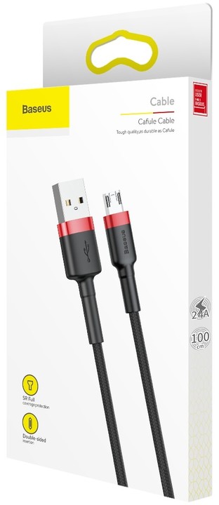 Baseus odolný nylonový kabel USB Micro 2.4A 1M, červená + černá_2035692242