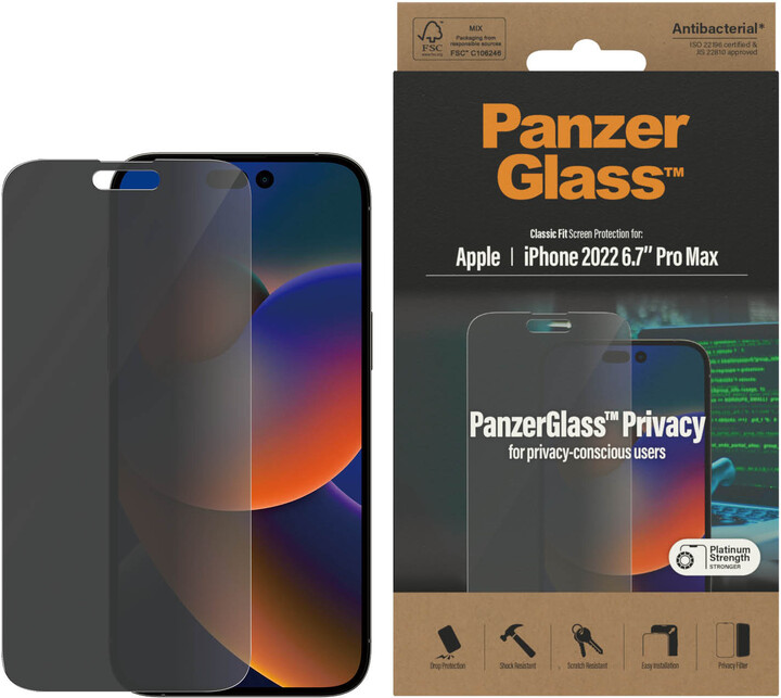 PanzerGlass ochranné sklo Privacy pro Apple iPhone 14 Pro Max (Classic Fit)_775408279