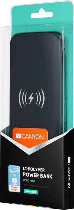 Canyon bezdrátová PowerBanka 8000mAh (USB-C, micro USB), černá_1184235937