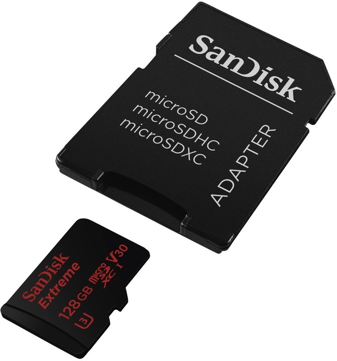 SanDisk Micro SDXC Extreme 128GB 90MB/s UHS-I U3 V30 + SD adaptér_2063565497