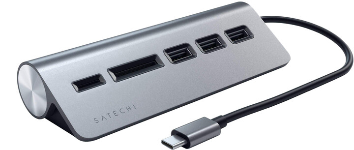 Satechi Type-C Aluminum USB HUB Card Reader, šedá