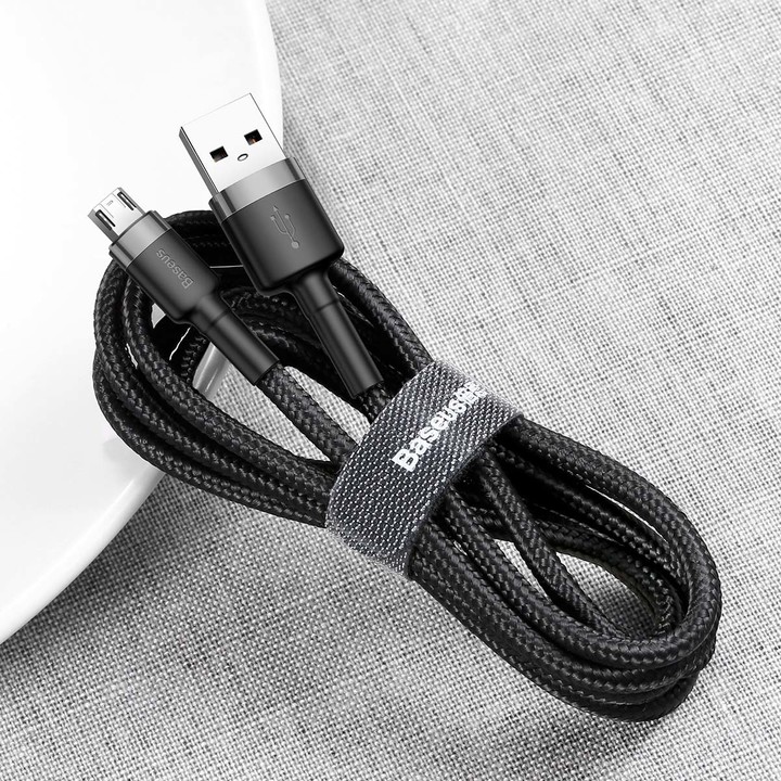 Baseus odolný nylonový kabel USB Micro 2.4A 1M, šedá + černá