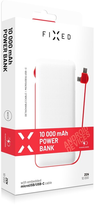 FIXED powerbanka Zen, 10000mAh, 2xUSB, Rapid Charge, PD, bílá + kabel microUSB/USB-C_767230736