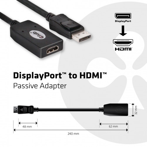 Club3D DisplayPort 1.1 na HDMI 1.3, pasivní adaptér, 24cm_1811787778