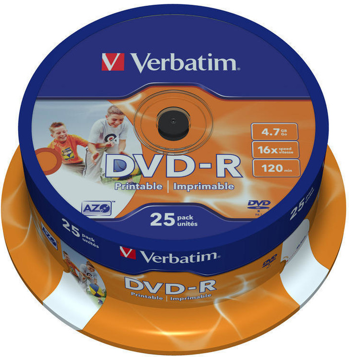 Verbatim DVD-R Printable (Inkjet) 16x 4,7GB spindl 25ks_1938175252