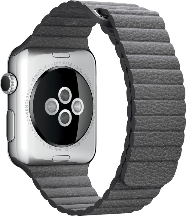 Apple Watch 42mm Stainless Steel Case with Storm Grey Leather Loop - Large_577023505