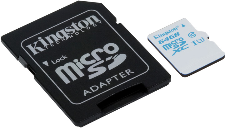 Kingston Action Card Micro SDXC 64GB Class 10 UHS-I U3 + SD adaptér_1612302860