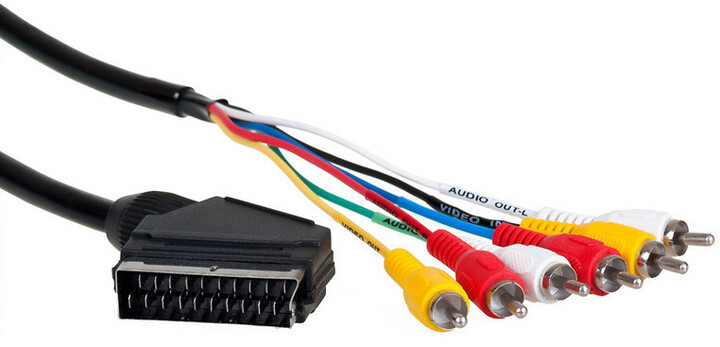 AQ KVR015, Scart/6xRCA (cinch) AV kabel - vstup + výstup, 1,5m