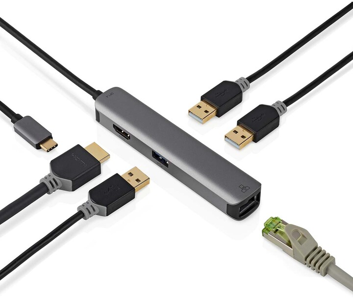 Nedis Multiportový adaptér USB-C, 3x USB-A, HDMI, RJ45_1204389751