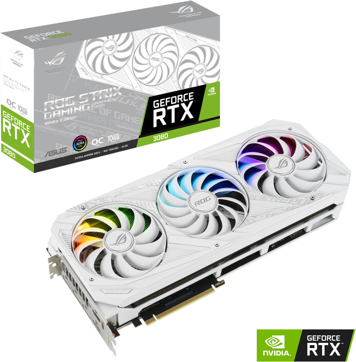 ASUS GeForce ROG-STRIX-RTX3080-O10G-WHITE, LHR, 10GB GDDR6X_1038359005