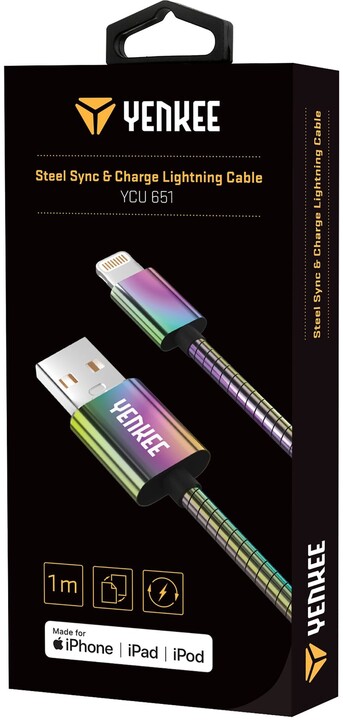 YENKEE YCU 651 nabíjecí kabel Lightning, MFi, nerezová ocel, 1m