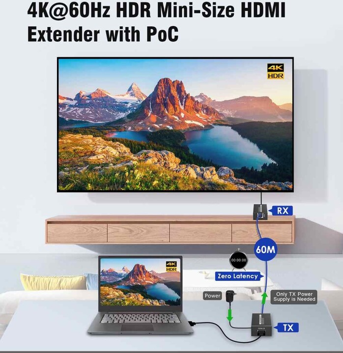 PremiumCord extender HDMI 2.0 na 60m přes jeden kabel Cat6/6a/7, 4Kx2K@60Hz_1364860443