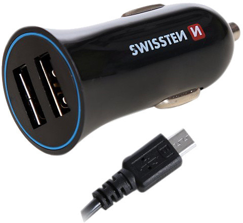 SWISSTEN autonabíječka 2,4A Power s 2x USB + kabel USB-C_643223507